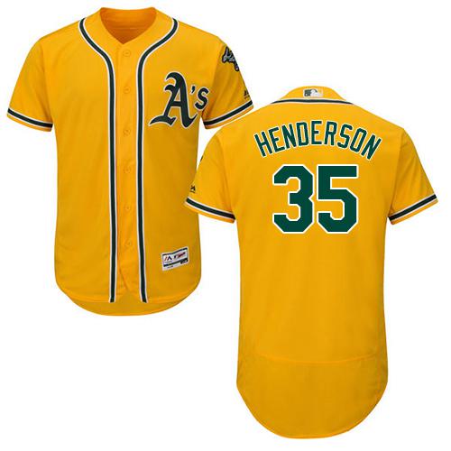 Athletics #35 Rickey Henderson Gold Flexbase Authentic Collection Stitched MLB Jersey